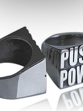 Hot Topic Black & Silver Push Power Statement Ring
